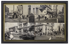4 Photos, Hung in Moe Howards Office, of Fans Lining Up Around the Block to See The Three Stooges Meet Hercules -- Frame Measures 21 x 13.5 -- Closed Tear to One Photo & Light Wear; Very Good
